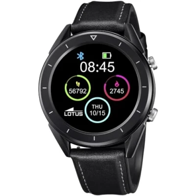 Abbildung von Lotus Smartime Digital Herren Armbanduhr aus Edelstahl mit Lederarmband in der Farbe Schwarz 47 mm