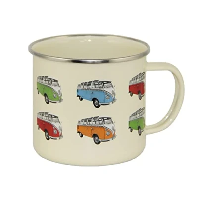 Abbildung von BRISA VW Collection Volkswagen Große Emaille Kaffee Tee Tasse Becher Haferl für Camping &amp; Outdoor T1 Bus (500 ml/Parade/Beige)