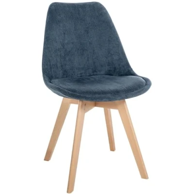 Abbildung von CLP Esszimmerstuhl Linares Kunststoff I Stoff Samt Cord Lederoptik Lehnstuhl Mit Holzgestell, Farbe:dunkelblau, Material:Cord