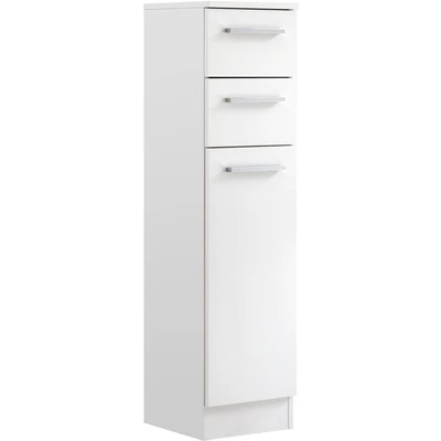 Abbildung von Saphir Unterschrank &quot;Quickset 335 Badschrank, 1 Tür, 2 Schubladen, 30 cm breit&quot;, Badezimmer Unterschrank, Weiß Glanz, Griffe in Chrom Glanz