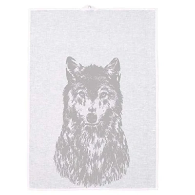 Abbildung von Frohstoff Geschirrtuch, Trockentuch, Küchentuch Halbleinen Wolf Weiß/Silbergrau 50 x 70 cm