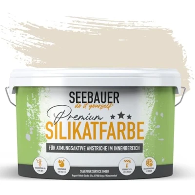 Abbildung von SEEBAUER diy Silikatfarbe Beige 10L für Innen (No. 005 Orchid Dream) Atmungsaktive Mineralfarbe Allergiker Abwaschbare Wandfarbe Beigetöne hohe Deckkraft