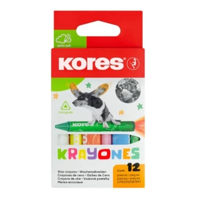 Abbildung von Kores Krayones: 12 Wachsmalstifte für Kinder, Ergonomische Dreikantform, Ungiftig und Kinderfreundlich, Kunst Basteln Schulbedarf, Set von sortierten Farben