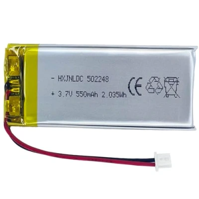 Abbildung von DC 3.7V 550mAh 502248 wiederaufladbare Lithium Polymer Batterie passend für DIY 3.7 5V elektronische Produkte mit eingebautem 2 Draht Batterieaustausch und LED Leuchten
