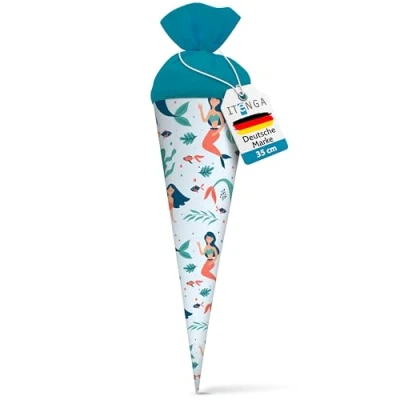 Abbildung von itenga Geschwisterschultüte 35 cm Tiere Pflanzen Muster Geschenkverpackung Schultüte Zuckertüte Filzverschluss Kinder Erwachsene (Meerjungfrauen)