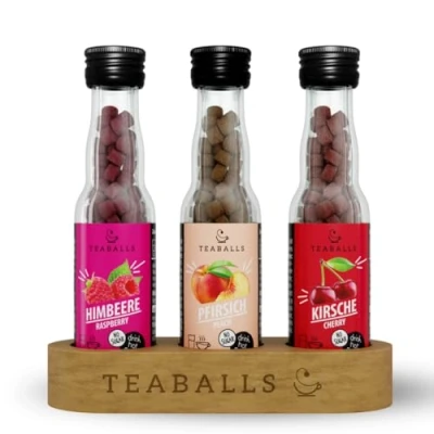 Abbildung von TEABALLS Set DANCE MIX mit Himbeere, Pfirsich, Kirsche 3er Pack für 225 Tassen Tee
