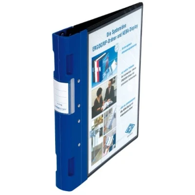 Abbildung von Wedo 5815003 Ordner Ergogrip Präsentationsordner (A4, 4 Ringmechanik, Kunststoff, 31,3 x 3,8 28,0 cm) schwarz/blau