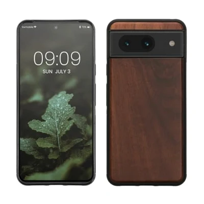 Abbildung von kwmobile Hülle kompatibel mit Google Pixel 8 Holz Case stoßfestes Handy Cover TPU Handyhülle in Vintage Braun