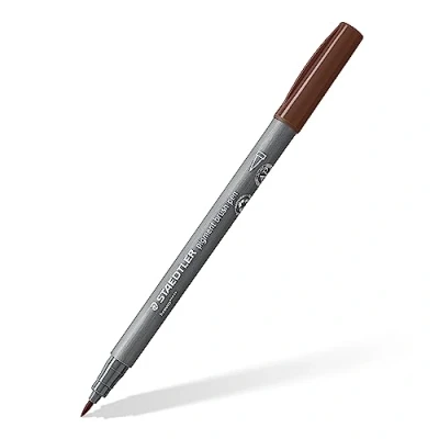 Abbildung von STAEDTLER brush pen pigment Arts, braun, pigmentierte Premium Zeichentusche, Pinselspitze für variable Linienbreite, wasserfest, schnelltrocknend, 10 braune pens im Kartonetui, 371 76