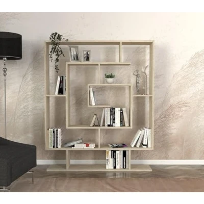 Abbildung von Hanah Home Elegant Marble Style Bookshelf, Travertine Color, 124.8 x 149.4 22 cm 100% Melamine Coated Particle Board, 18 mm Thick Wall Mountable, Ample Storage