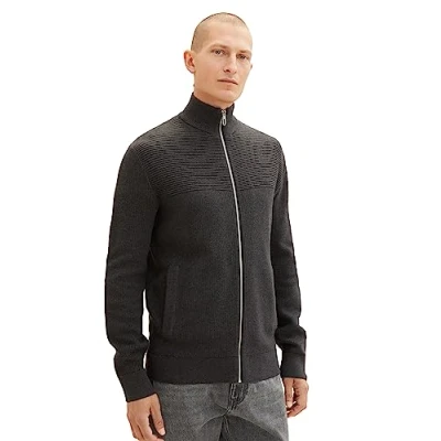 Abbildung von TOM Tailor Structure MIX Strickjacke, Herren, Größe: Small, Black grey melange
