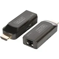 Abbildung von DIGITUS HDMI Extender kompakte Bauform Full HD Set (Sender/Empfänger) bis zu 50 m Reichweite Patchkabel (Cat 6, Cat 6A, 7) Strom per Micro USB schwarz
