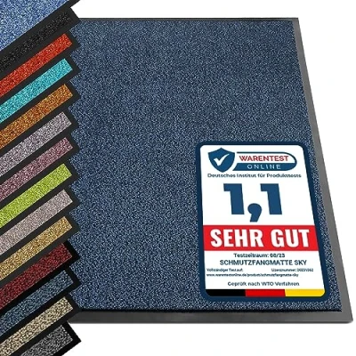 Abbildung von etm® Schmutzfangmatte Note 1,6: Sieger Preis Leistung Fußmatte in vielen Größen Türmatte Fußabstreifer für Haustür innen und außen (Blau Schwarz, 60x180 cm)