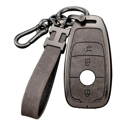 Abbildung von Graue Autoschlüssel Hülle kompatibel mit Mercedes Benz A C E G S CLS Klasse AMG GLK GLA GLC GLE GLS GT SL SLC SLS SLK 3 Tasten Schutz Schlüsselanhänger