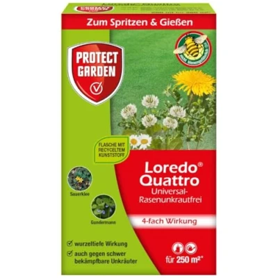 Abbildung von PROTECT GARDEN Universal Rasenunkrautfrei Loredo Quattro Rasen Unkrautvernichter gegen hartnäckige Unkräuter mit 4 fach Wirkung, 250 ml