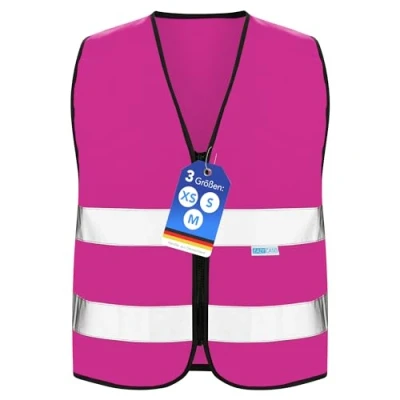 Abbildung von EAZY CASE Warnweste Kinder Reißverschluss Reflektor Weste, Sicherheitsweste für Warnweste, Größe XS Pink