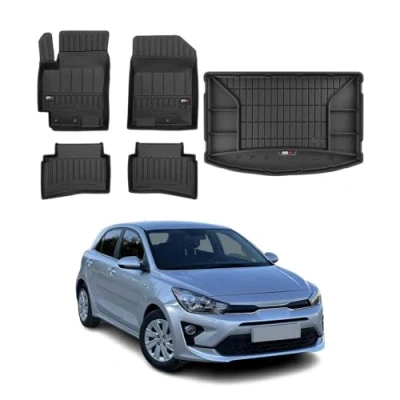 Abbildung von OMAC Fußmatten &amp; Kofferraumwanne Set kompatibel mit Kia Rio 2017 2020 Gummi TPE Schwarz 5X
