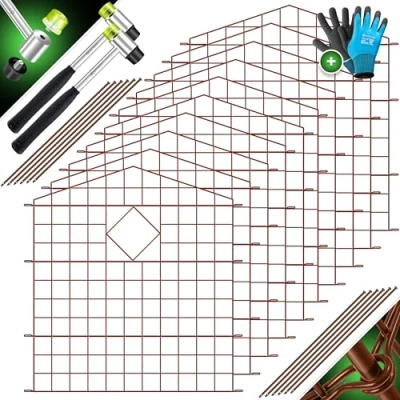 Abbildung von KESSER® Teichzaun Gartenzaun Steckzaun Komplettset Metall 10x Oberbogen Spitz Inkl. Handschuhe, 2x Hammer + 12 Befestigungsstäben, Zaun zum stecken für Garten, Gitterzaun Set Freigehege Tiere