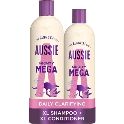 Abbildung von Aussie Mega Shampoo und Conditioner Set, Haarpflege für trockenes, geschädigtes Haar, veganes Conditioner, silikonfrei, XL Vorteilspack, 1145 ml, 2 Stück