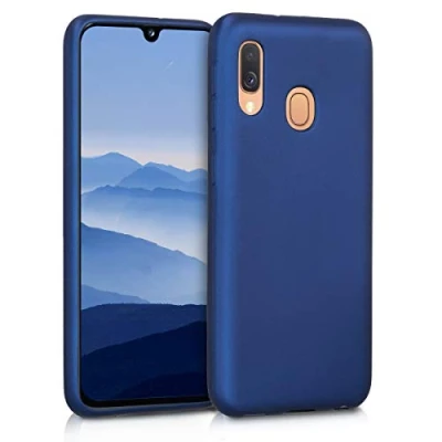 Abbildung von kwmobile Case kompatibel mit Samsung Galaxy A40 Hülle Schutzhülle aus Silikon metallisch schimmernd Handyhülle Metallic Blau