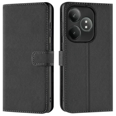 Abbildung von Verco Handyhülle für Realme GT 6 / 6T Hülle, Bookcase Tasche Flipcover Case [Kartenfächer/Aufstellfunktion], Schwarz