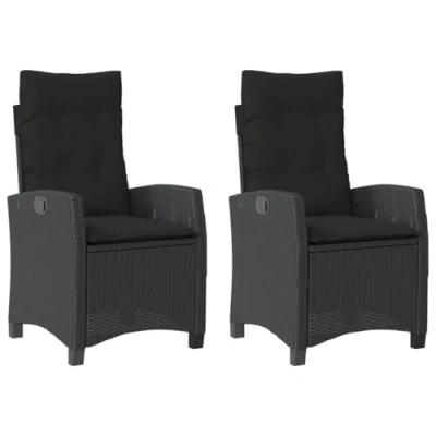 Abbildung von vidaXL Gartenstuhl Gartensessel mit Kissen 2 Stk. Verstellbar Schwarz Poly Rattan (2 St)