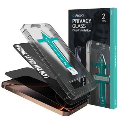 Abbildung von Deppa 2 Stück Sichtschutz für Iphone 16 Pro Max (6.9 Zoll) mit Schablone Privacy Anti Spy Glas, Folie, Schutzfolie, Schutzglas, Displayschutz, Sichtschutzfolie