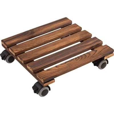 Abbildung von Metafranc Pflanzenroller 300 x mm 60 kg Tragkraft Kiefer Platte Vintage Look TPE Rollen mit 4 Feststellern / Indoorroller Blumenroller Transporthilfe für Pflanzen 825270