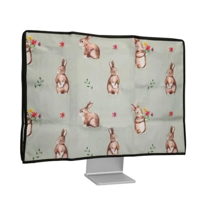 Abbildung von kwmobile Leinen Hülle kompatibel mit 27 28&quot; Monitor Schutzhülle Staubschutz Abdeckhaube für PC Bildschirm Computer Screen Cover Staubhaube Haube Hasen und Blumen