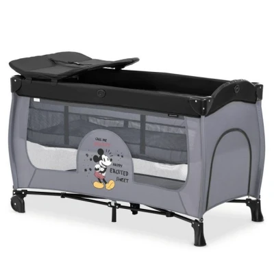 Abbildung von Hauck Baby Reisebett Sleep&#039;n Play Center Disney Mickey Mouse Grey, mit Wickelauflage, höhenverstellbar, Rollen &amp; Einstieg