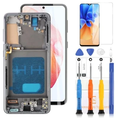 Abbildung von LADYSON TFT LCD Bildschirm für Samsung Galaxy S21 5G Ersatz des Bildschirms SM G990 G991 G991B G991U Display Touchscreen Digitizer Assembly mit Werkzeugen (Silber Rahmen)