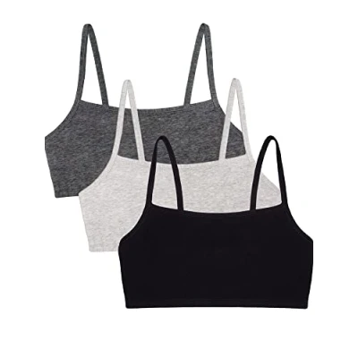 Abbildung von Fruit of the Loom Damen Spaghetti Strap Cotton Pull Over 3 Pack Bra Sport BH, Blickdicht, Schwarz/Heather Grey/Charcoal, 75 (3er Pack)