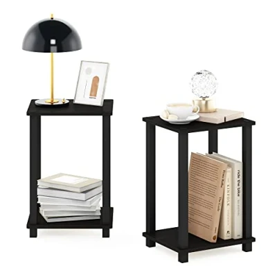 Abbildung von Furinno Simplistic Klein Beistelltisch, Holzwerkstoff, Espresso/Schwarz, 2er Set