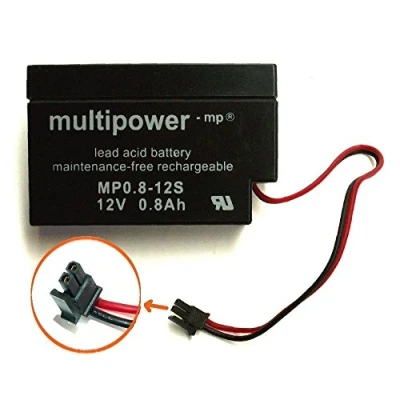 Abbildung von Multipower AGM Blei Akku (umgangssprachlich auch Bleigelakku) 12V 0,8Ah Rolladenakku mit Spezialstecker z.B. für Heim und Haus Rollladenantriebe, 6 Stück