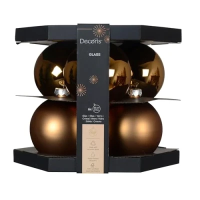 Abbildung von Kaemingk Weihnachtskugeln Glas 10cm 6 Stück matt &amp; glänzend Große Christbaumkugeln Weihnachtsbaumkugeln für Weihnachten Christbaumschmuck Weihnachtsbaumschmuck Pekanuss Braun
