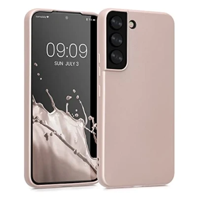 Abbildung von kwmobile Case kompatibel mit Samsung Galaxy S22 Hülle Schutzhülle aus Silikon metallisch schimmernd Handyhülle Metallic Gold