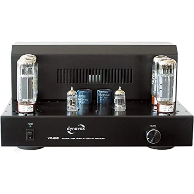 Abbildung von Dynavox Röhren Mono Vollverstärker VR 80 schwarz, HiFi Verstärker für warmen Sound, Vintage Design mit abnehmbaren Schutzgitter schwarz/silber