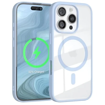 Abbildung von EAZY Case Hülle für iPhone 16 Pro kompatibel mit Qi Charging Ultra Aufprallschutz Stoßfest und Kratzfest dünne Schutzhülle Kameraschutz Silikon Cover Hybrid Handy Hell Blau