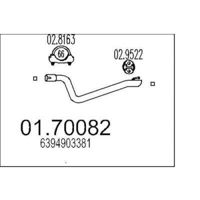 Abbildung von MTS 01.70082 Abgasrohr 880 hinten für Endschalldämpfer MERCEDES BENZ: Vito Bus, Mixto