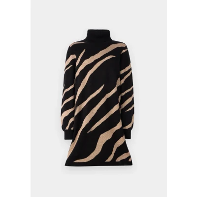 Abbildung von Object Objray ROLL NECK Graphic Strickkleid, Damen, Größe: XS, Black/desert taupe