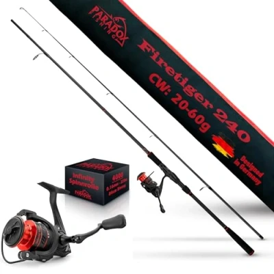 Abbildung von Paradox Fishing Firetiger Spinnrute mit Rolle I 2,4m 20 60g 4000 Spinnruten perfekt für Hecht Rute Angelrute Hechtrute