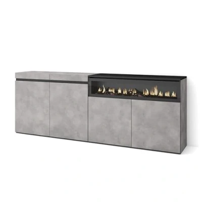 Abbildung von Skraut Home Sideboard, Highboard Kommode, Komodenschrank 200x75x35cm 4 Türen Elektrokamin. Maße Moderner Stil Zement