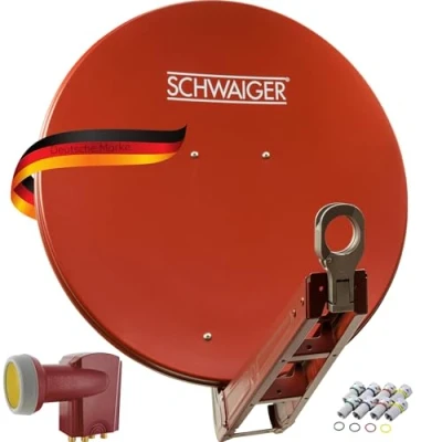 Abbildung von SCHWAIGER 4647 SAT Anlage Satelliten Set Satellitenschüssel Quad LNB digital 8X F Stecker 7mm Antenne aus Aluminium Komplettset Anthrazit 75 x 80 cm
