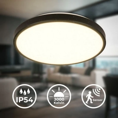 Abbildung von B.K.Licht LED Deckenlampe mit Bewegungsmelder 3m Reichweite IP54, warmweißes Licht, 95 Grad Erfassung, Deckenleuchte, Lampe, Badlampe, Badezimmerlampe, Küchenlampe, 29x7,5cm, Schwarz
