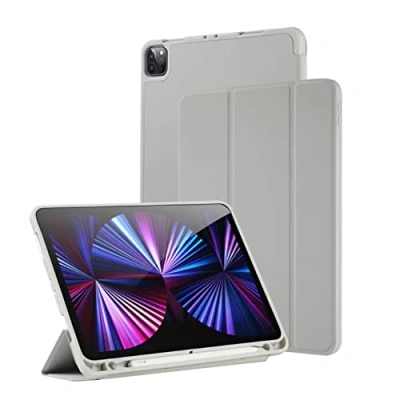 Abbildung von Marke yeliot Hülle Kompatibel mit iPad Pro 11 Zoll 2021/2020/2018 Premium PU Leder Soft TPU Rückseite Folio Case Cover Trifold Ständer Schutzhülle Stifthalter, Grau
