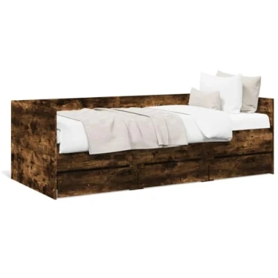 Abbildung von vidaXL Tagesbett, Gästebett mit 3 Schubladen Rollen, Schlafsofa für Schlafzimmer, Bettsofa Sofabett Daybed Bett, Räuchereiche 90x200cm Holzwerkstoff