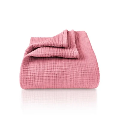 Abbildung von LAYNENBURG Premium Musselin Tagesdecke 150x200 cm 100% Baumwolle extraweiche, leichte Sommerdecke als Kuscheldecke, Bett Überwurf, Baumwolldecke, Couch Überwurf warme Sofa Decke (Altrosa)