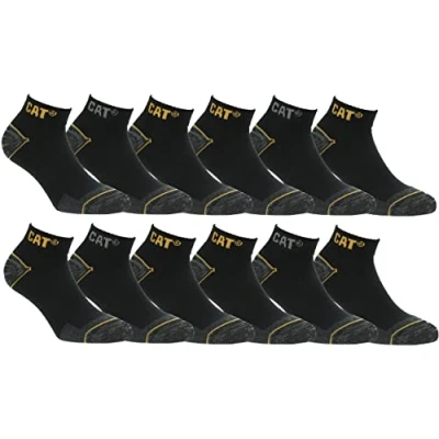 Abbildung von Caterpillar 12 Paar Sneaker Arbeit Socken Knöchelhöhe Fersenzehenverstärkung Fußgewölbestütze Baumwolle (Schwarz, 47 50)