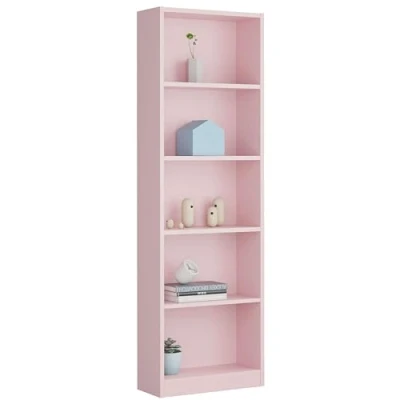 Abbildung von Lineares Bücherregal mit fünf Regalen, rosa Farbe, Maße 52 x 180 25 cm