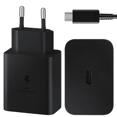 Abbildung von Original Samsung Schnellladegerät Fast Charge mit USB C Kabel 45W Schwarz